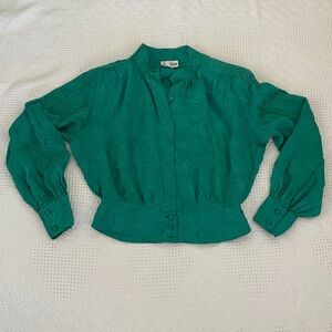 Neiman Marcus Teal Green Long Sleeve Blouse